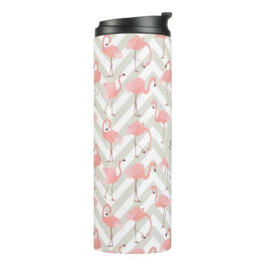 Roze flamingos Patroon met Uw Monogram Thermosbeker (Gedraaid links)