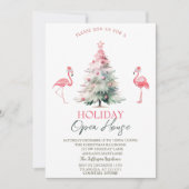 Roze Flamingo's Pijnboom Kerst Open Huis Kaart (Voorkant)