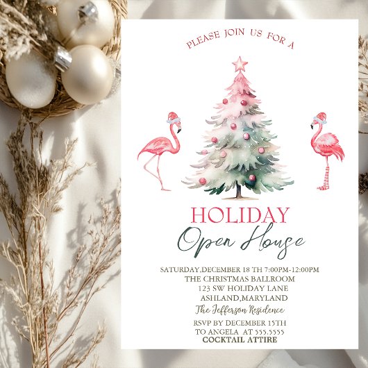 Roze Flamingo's Pijnboom Kerst Open Huis Kaart