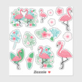 Roze Flamingo's & Plumeria Sticker (Vel)