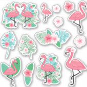 Roze Flamingo's & Plumeria Sticker (Voorkant)