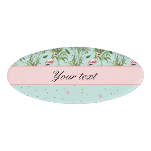 Roze Flamingos Polka Dots Naambadge (Voorkant)