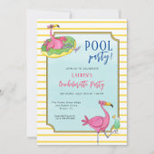 Roze Flamingos Pool Bachelorette party Kaart (Voorkant)