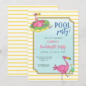 Roze Flamingos Pool Bachelorette party Kaart (Voorkant / Achterkant)