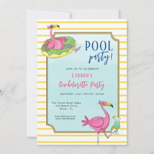Roze Flamingos Pool Bachelorette party Kaart