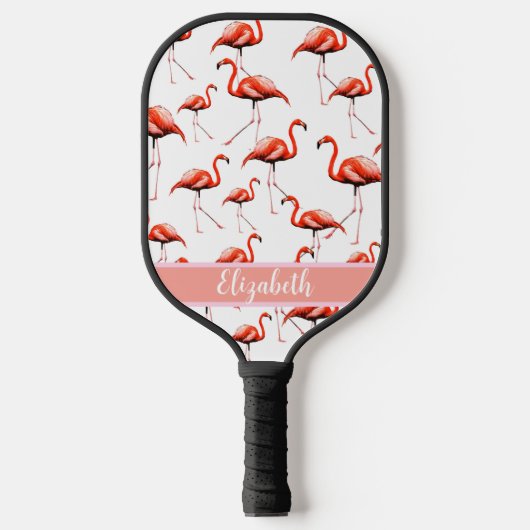 Roze flamingo's preppy aangepaste naam modern pickleball paddle (Voorkant)