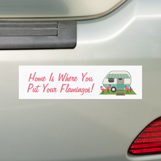 Roze flamingos & Retro Camper Bumpersticker (Op auto)