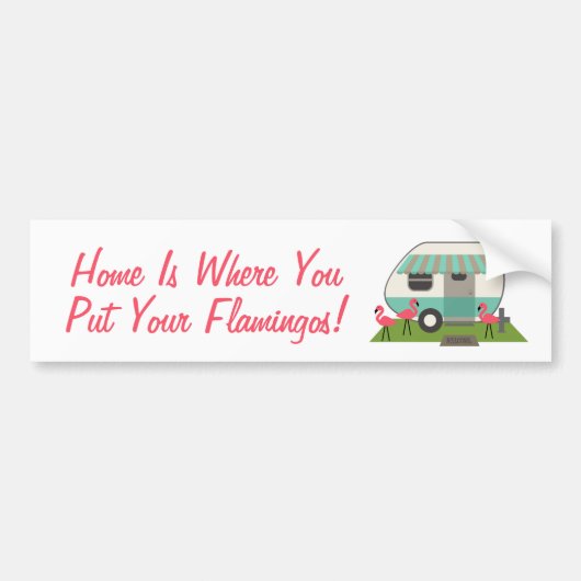 Roze flamingos & Retro Camper Bumpersticker (Voorkant)