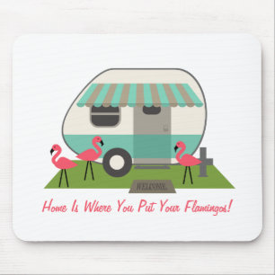 Roze flamingos & Retro Camper Mousepad Muismat
