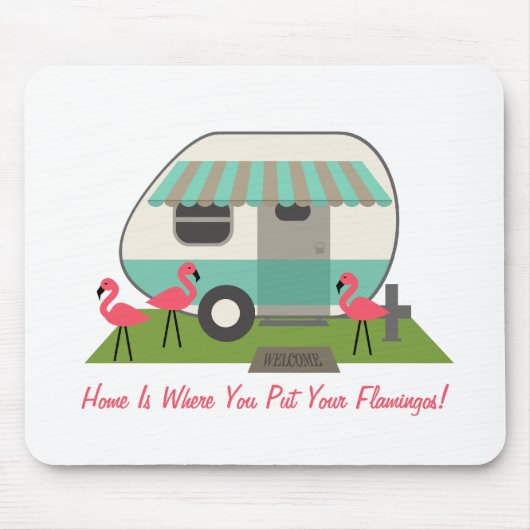 Roze flamingos & Retro Camper Mousepad Muismat (Voorkant)