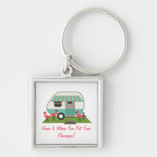 Roze flamingos & Retro Camper Sleutelhanger