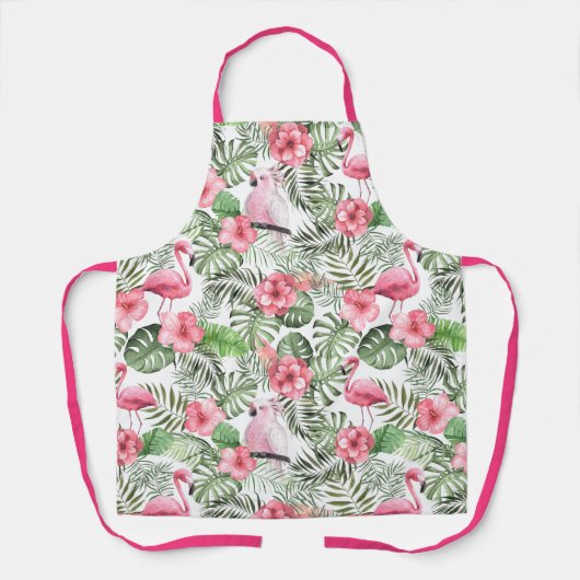 Roze Flamingo's Roze Tropische Vogels Groen Schort (Voorkant)