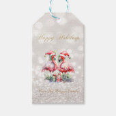 Roze Flamingos Santa Hat Cadeaus Glitter Bokeh Cadeaulabel (Voorkant)