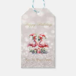 Roze Flamingos Santa Hat Cadeaus Glitter Bokeh Cadeaulabel