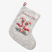 Roze Flamingo's Santa Hat Cadeaus Glittery Bokeh Grote Kerstsok (Voorkant (Hangend))