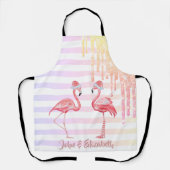 Roze Flamingos Santa Hat, Glitter Drives, Stripes Schort (Voorkant)