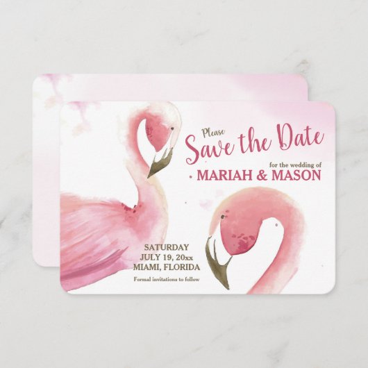 Roze Flamingo's Save the Date Aankondiging (Voorkant / Achterkant)