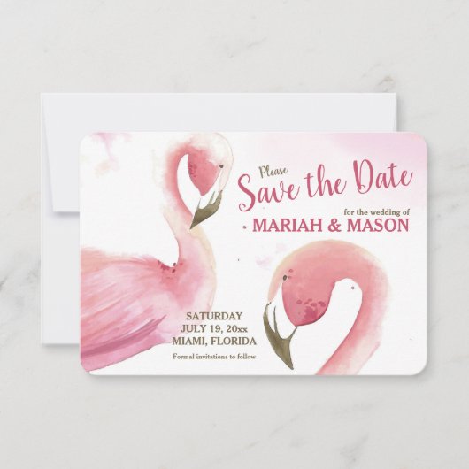 Roze Flamingo's Save the Date Aankondiging (Voorkant)