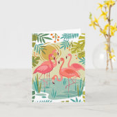 ROZE FLAMINGO'S STAAN SAMEN KAART (Gele Bloem)