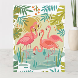 ROZE FLAMINGO'S STAAN SAMEN KAART