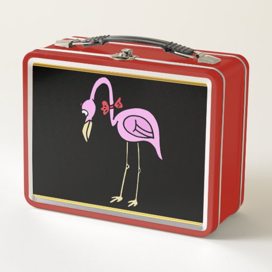 Roze flamingo's staand met een rode vlinderdas (Voorkant)