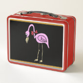Roze flamingo's staand met een rode vlinderdas (Achterkant)