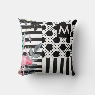 Roze Flamingo's Stippen Zwart & Wit Pret Kussen