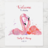 Roze Flamingos Strand Bruiloft Welkomstwijnfles Wijn Etiket (Enkel label)