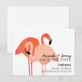 Roze Flamingo's Strand Save The Date Aankondigingskaart (Voorkant / Achterkant)