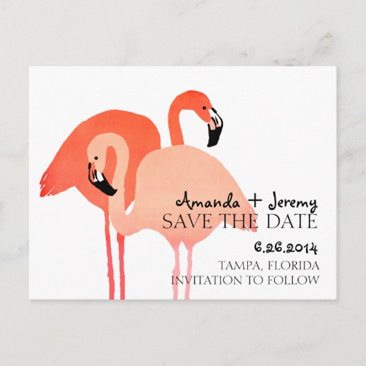Roze Flamingo's Strand Save The Date Aankondigingskaart (Voorkant)