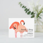 Roze Flamingo's Strand Save The Date Aankondigingskaart (Staand voorkant)