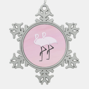 Roze Flamingo's Tin Sneeuwvlok Ornament