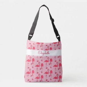 Roze Flamingos Trendy Novelty Pattern met naam Crossbody Tas