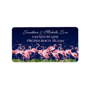 Roze Flamingos Tropical Beach Flamingo Address Etiket