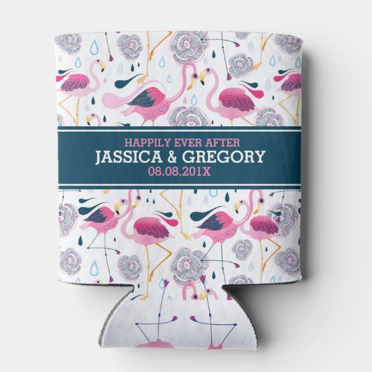 Roze flamingos & Tropical Flowers Patroon Blikjeskoeler (Achterkant)