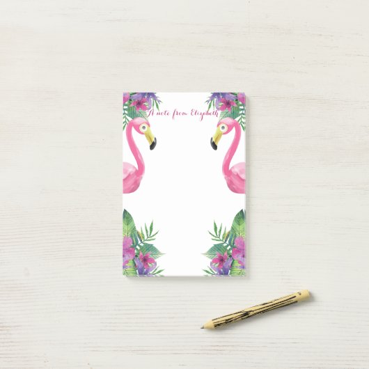 Roze flamingos Tropical Flowers Post-it® Notes (Op bureau)