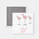 Roze flamingos Tropical Thleque square magnet (Voorkant / Achterkant)