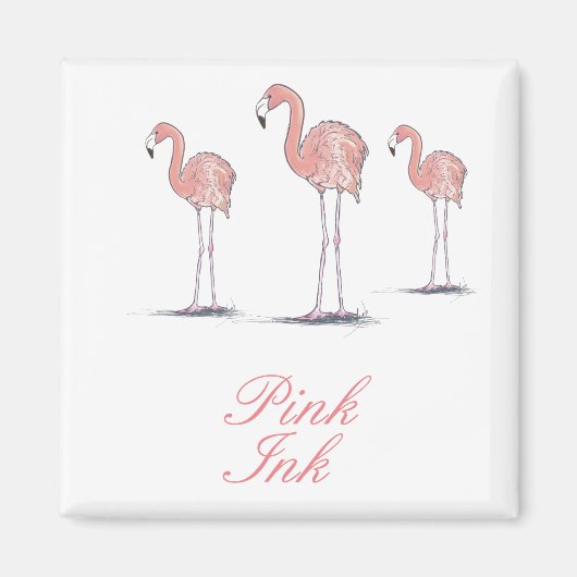 Roze flamingos Tropical Thleque square magnet (Voorkant)