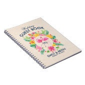 Roze Flamingos Tropical Wreath Wedding Guestbook Notitieboek (Rechterzijde)