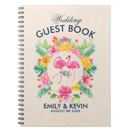 Roze Flamingos Tropical Wreath Wedding Guestbook Notitieboek