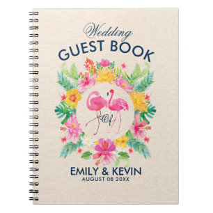 Roze Flamingos Tropical Wreath Wedding Guestbook Notitieboek