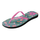 Roze Flamingo's Tropisch Bloemenpatroon Met Monogr Teenslippers (Schuin)