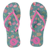 Roze Flamingo's Tropisch Bloemenpatroon Met Monogr Teenslippers (Voetbed)