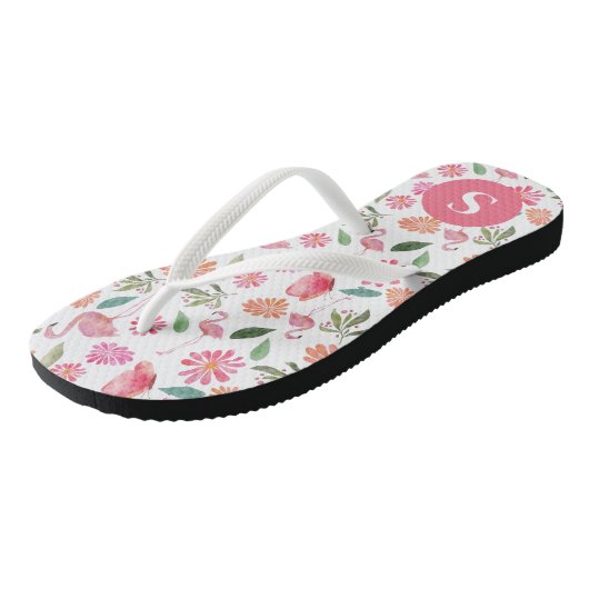 Roze Flamingo's Tropisch Bloemmotief Geborduurd Mo Teenslippers (Schuin)