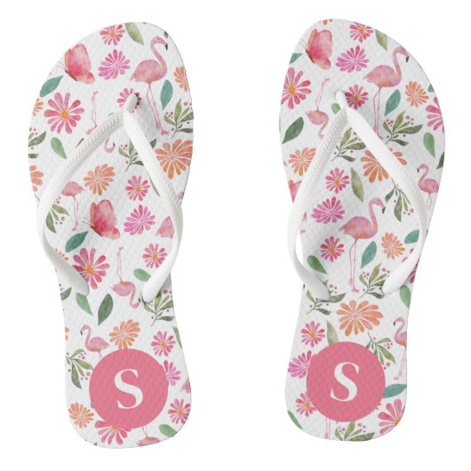 Roze Flamingo's Tropisch Bloemmotief Geborduurd Mo Teenslippers (Voetbed)