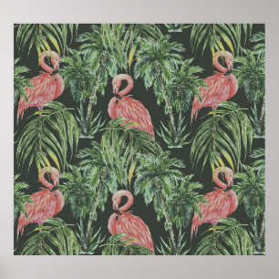 Roze flamingo's, tropisch  patroon. poster