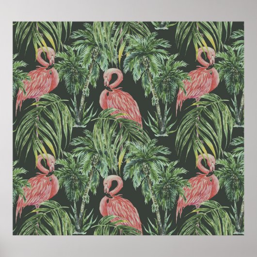 Roze flamingo's, tropisch  patroon. poster (Voorkant)