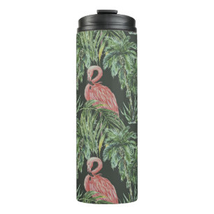 Roze flamingo's, tropisch  patroon. thermosbeker
