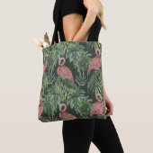 Roze flamingo's, tropisch  patroon. tote bag (Dichtbij)