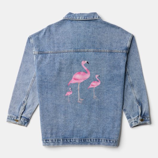 Roze Flamingo's Tropisch Schattig Denim Jacket (Achterkant)